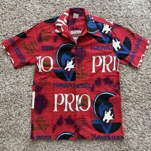 Vintage 70s Hawaiian Holidays Primo Beer Aloha Shirt AOP Loop Collar Camp Size M